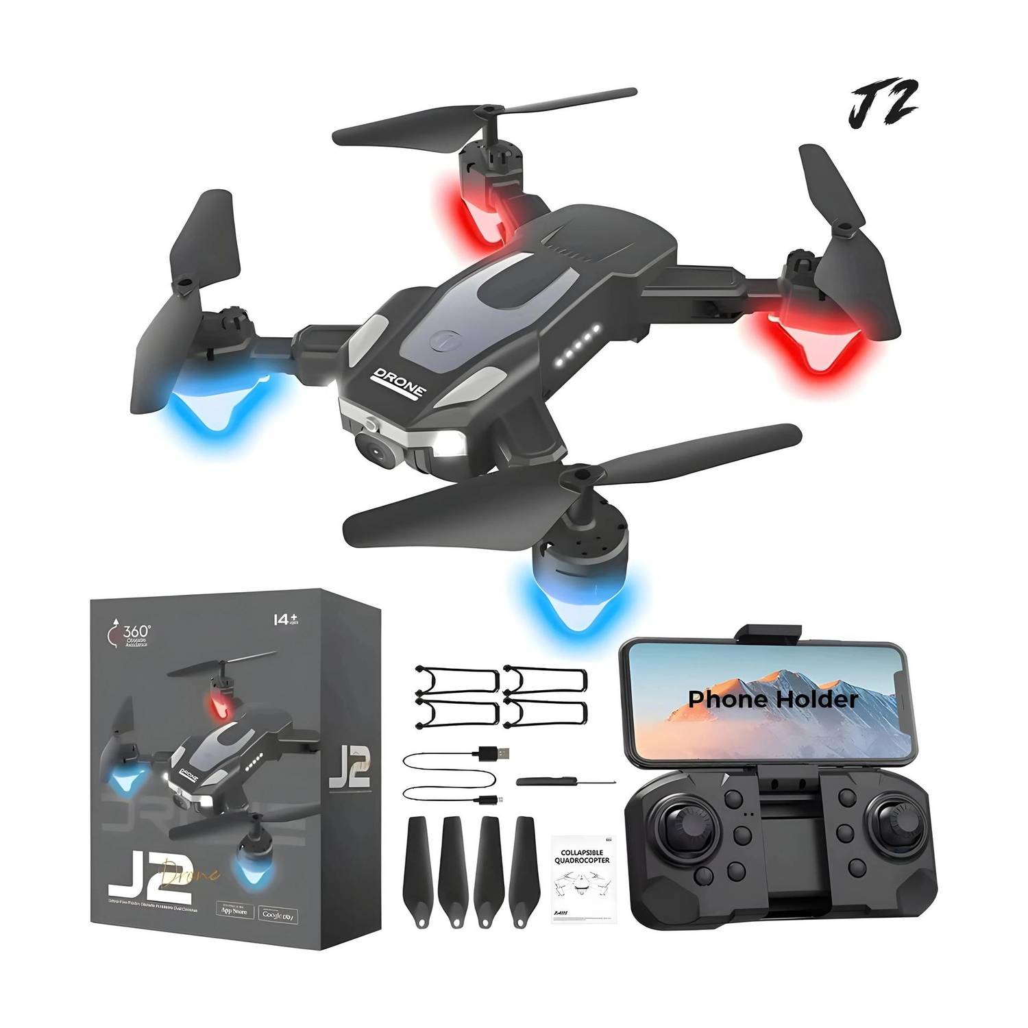 dronecamera J2 Pro Foldable Drone | Dual HD Camera & Dual battary | Long Battery Life Drone