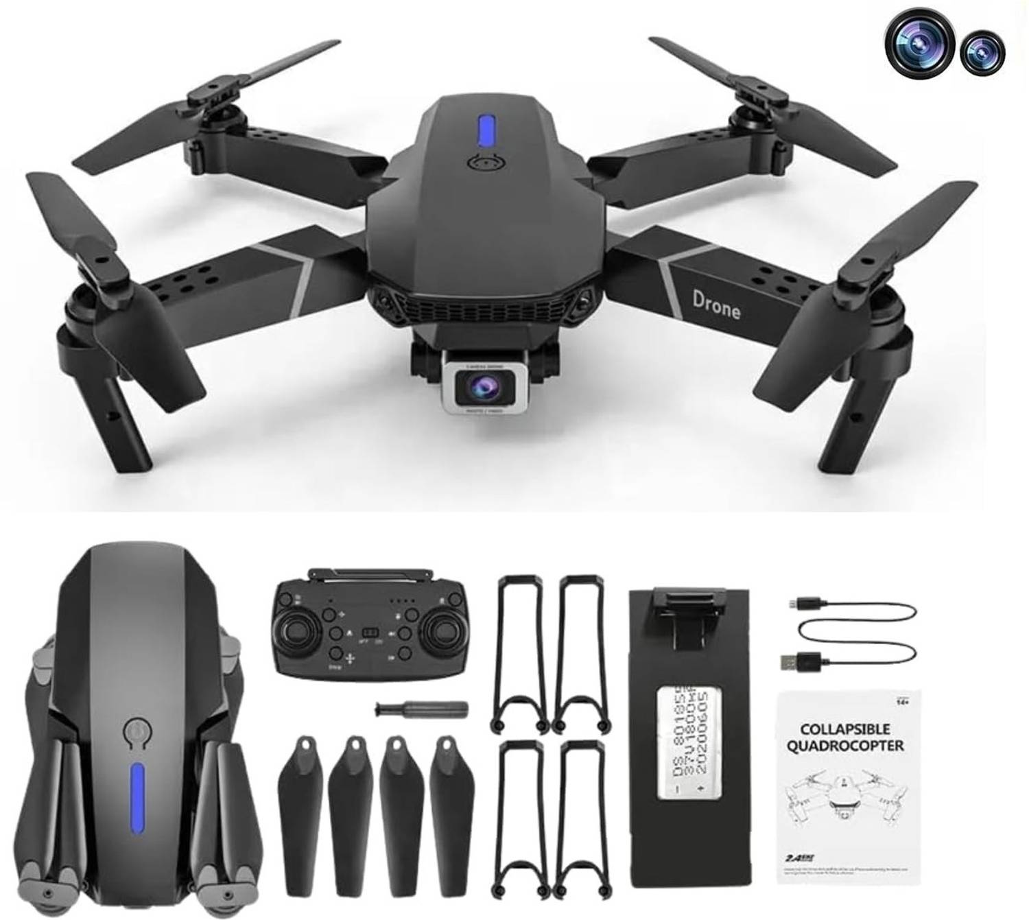 CRISANTOWILLA E88 Foldable Drone with 4K HD Camera, App Control, 360° Roll Drone