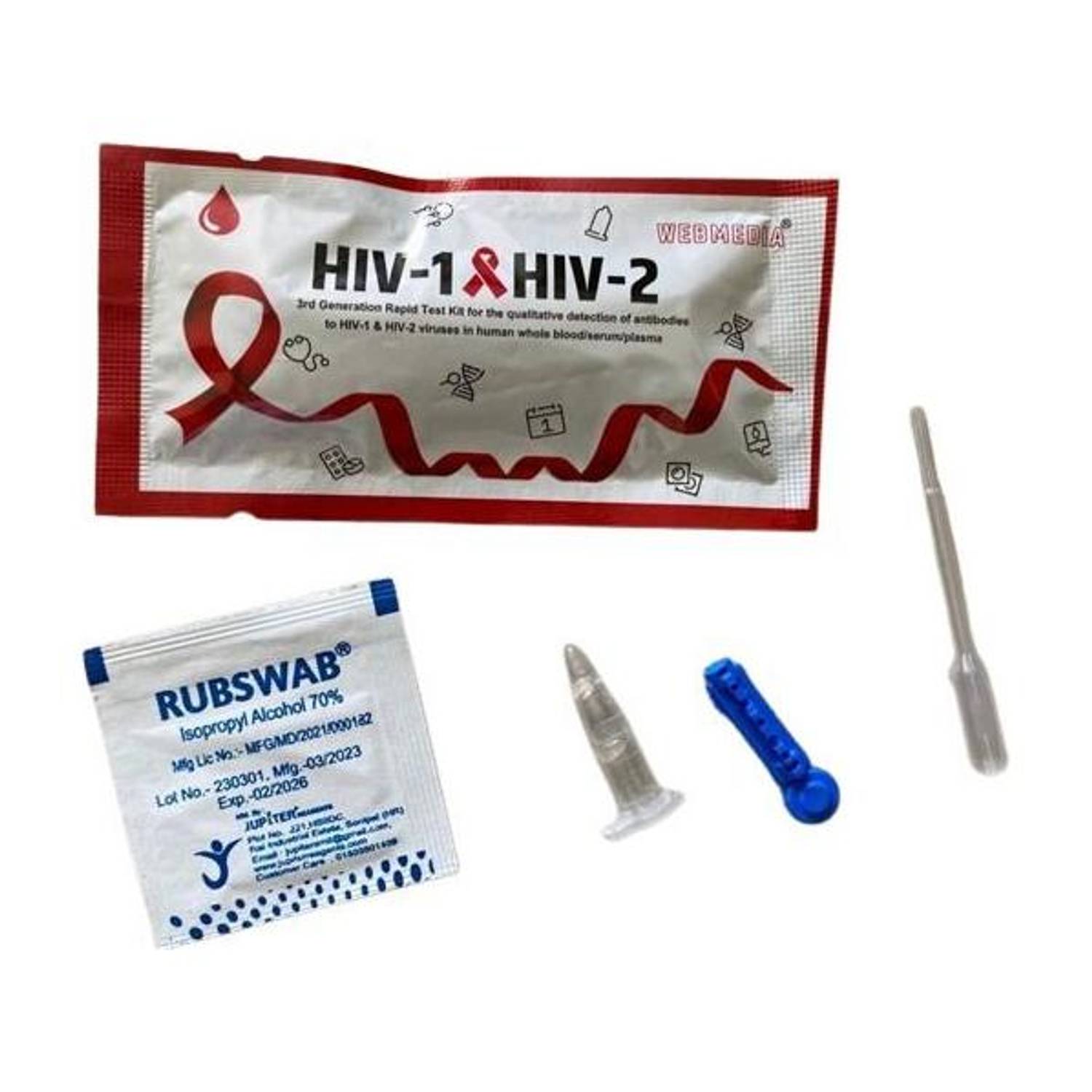 WebMedia 3rd Gen, HIV Self-Test, Quick, Detects HIV Antigen in Blood/Plasma -Pack of 1 - Antibody Test Kit
