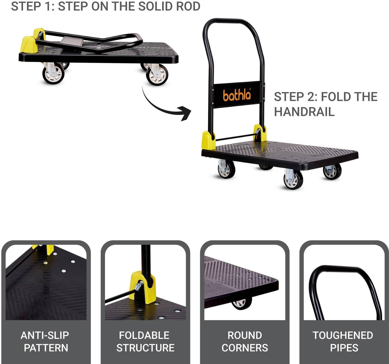 Image of Bathla 200 Kg Capacity PVC Foldable Platform Trolley Platform Trolley