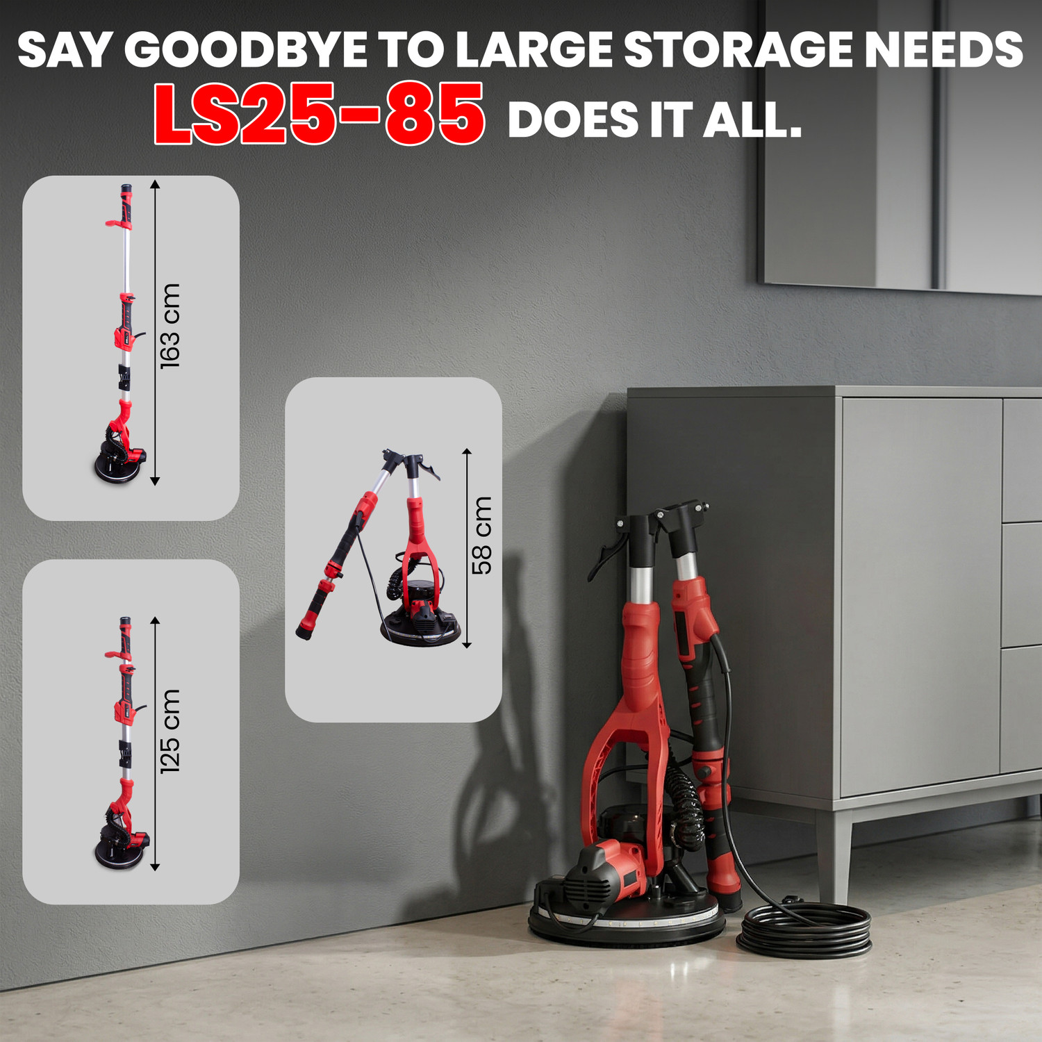 Image of iBELL IBL LS25-85 Drywall Sander Long Handle 9 inch /215mm,1000W,900-1800RPM Variable Speed Drywall Sander