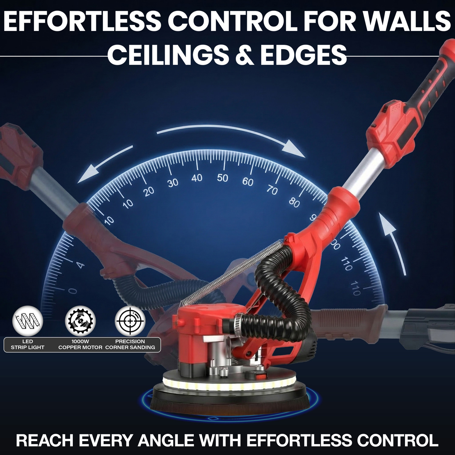 Image of iBELL IBL LS25-85 Drywall Sander Long Handle 9 inch /215mm,1000W,900-1800RPM Variable Speed Drywall Sander