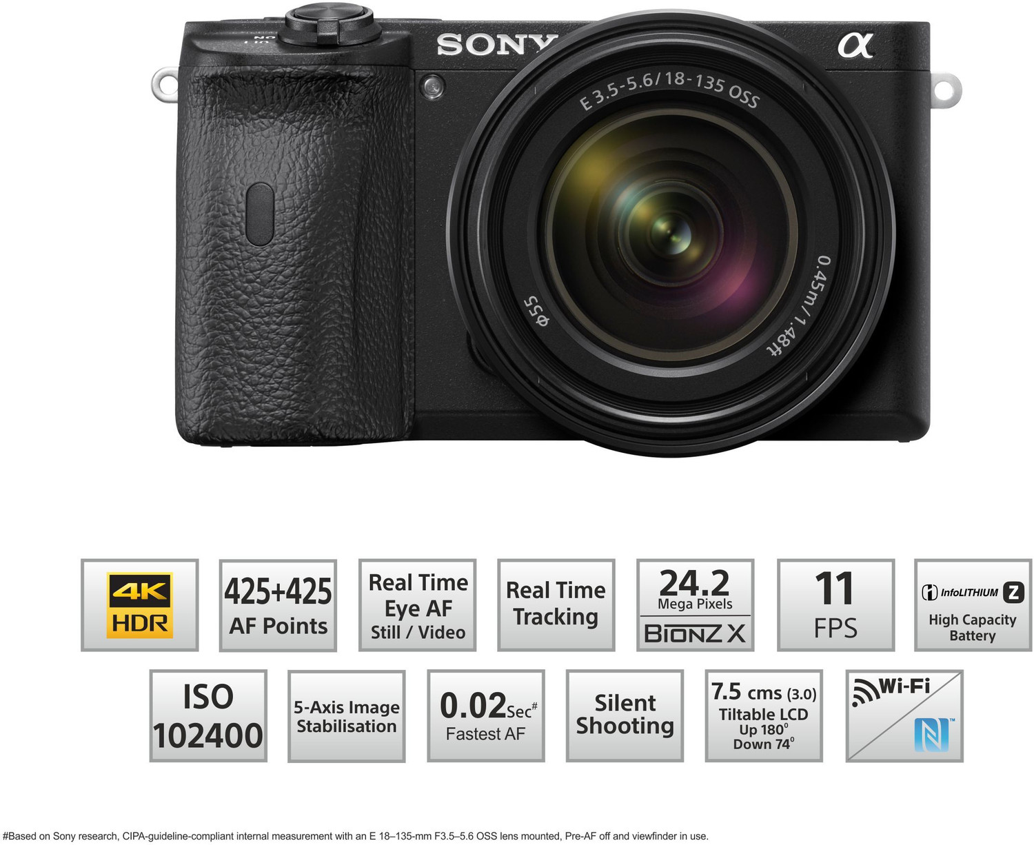 Image of SONY Alpha ILCE-6600M APS-C Mirrorless Camera with 18-135 mm Zoom Lens Featuring Eye AF and 4K movie recording