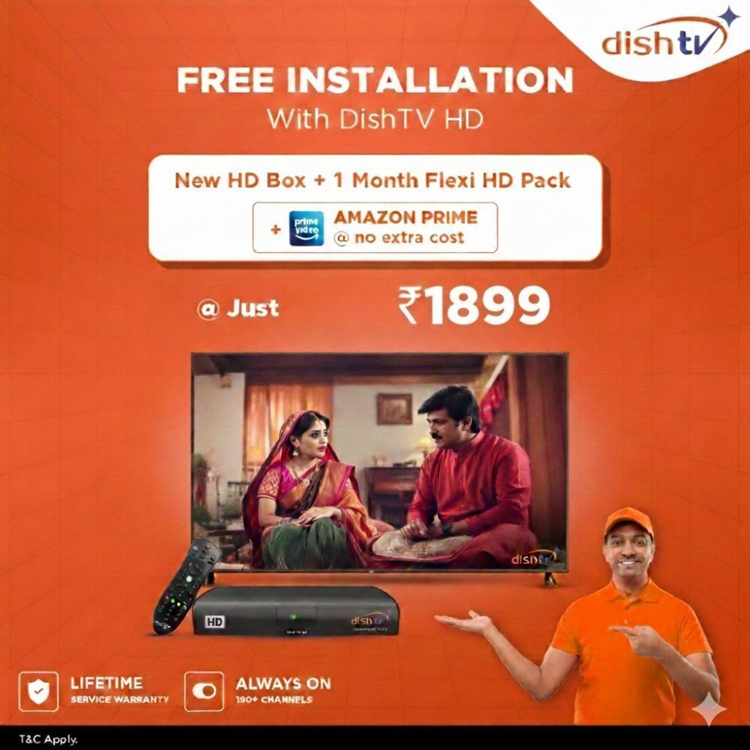 Image of Dish TV HD Set Top Box | DTH Connection | 1 Month Flexi HD Pack (Kannada) + Prime Lite Subscription | 1080p Full HD | Free Installation | Service