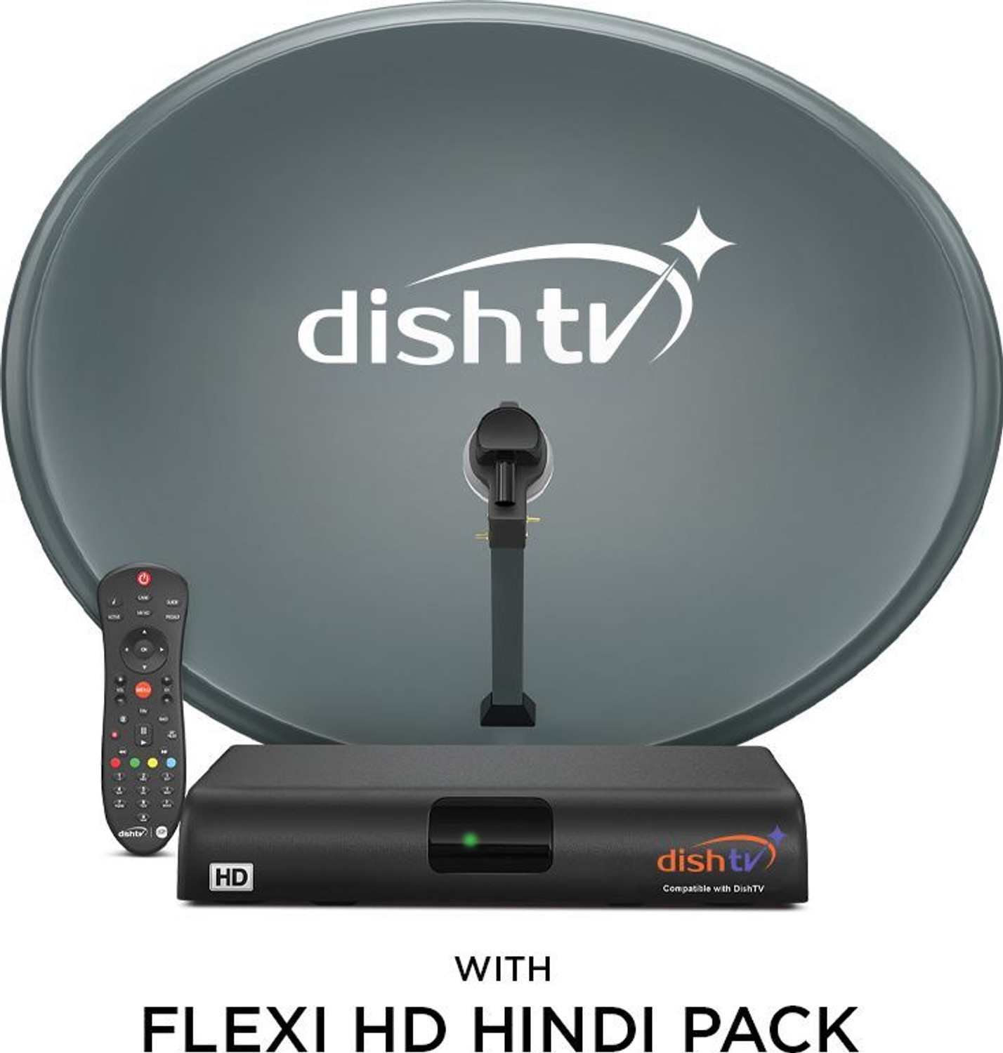 Image of Dish TV HD Set Top Box | DTH Connection | 1 Month Flexi HD Pack (Hindi) + Prime Lite Subscription | 1080p Full HD | Free Installation | Service