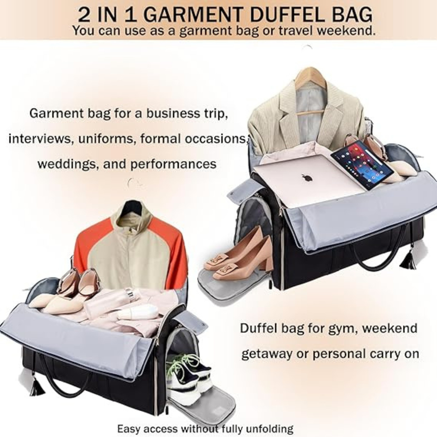 Image of FUOCO (Expandable) Carry On Travel Trolley Bag, Large Size PU Leather Garment Duffle Bag Duffel With Wheels (Strolley)