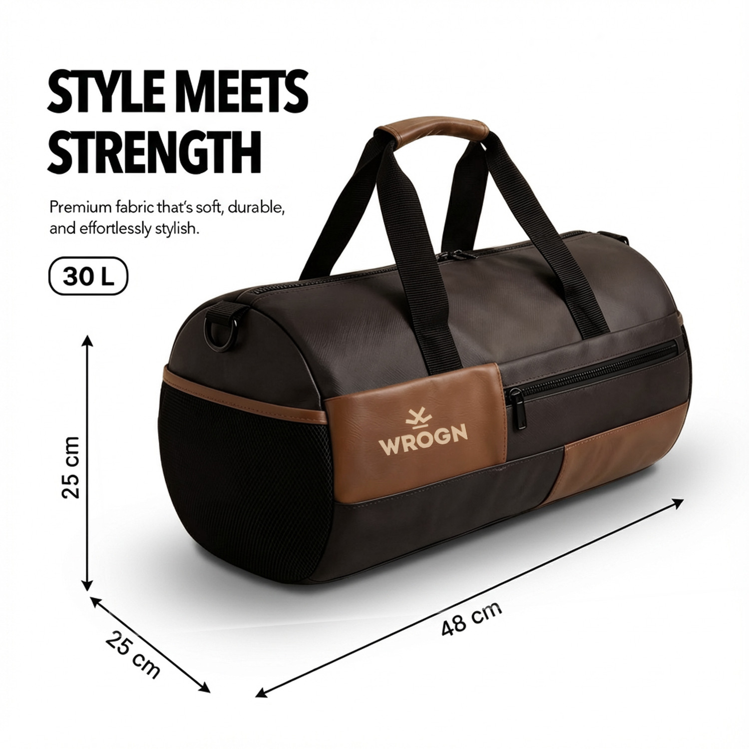 Image of WROGN 30L PU Leather Gym Duffel Bag with Shoe Compartment for Men and Women Gym Duffel Bag