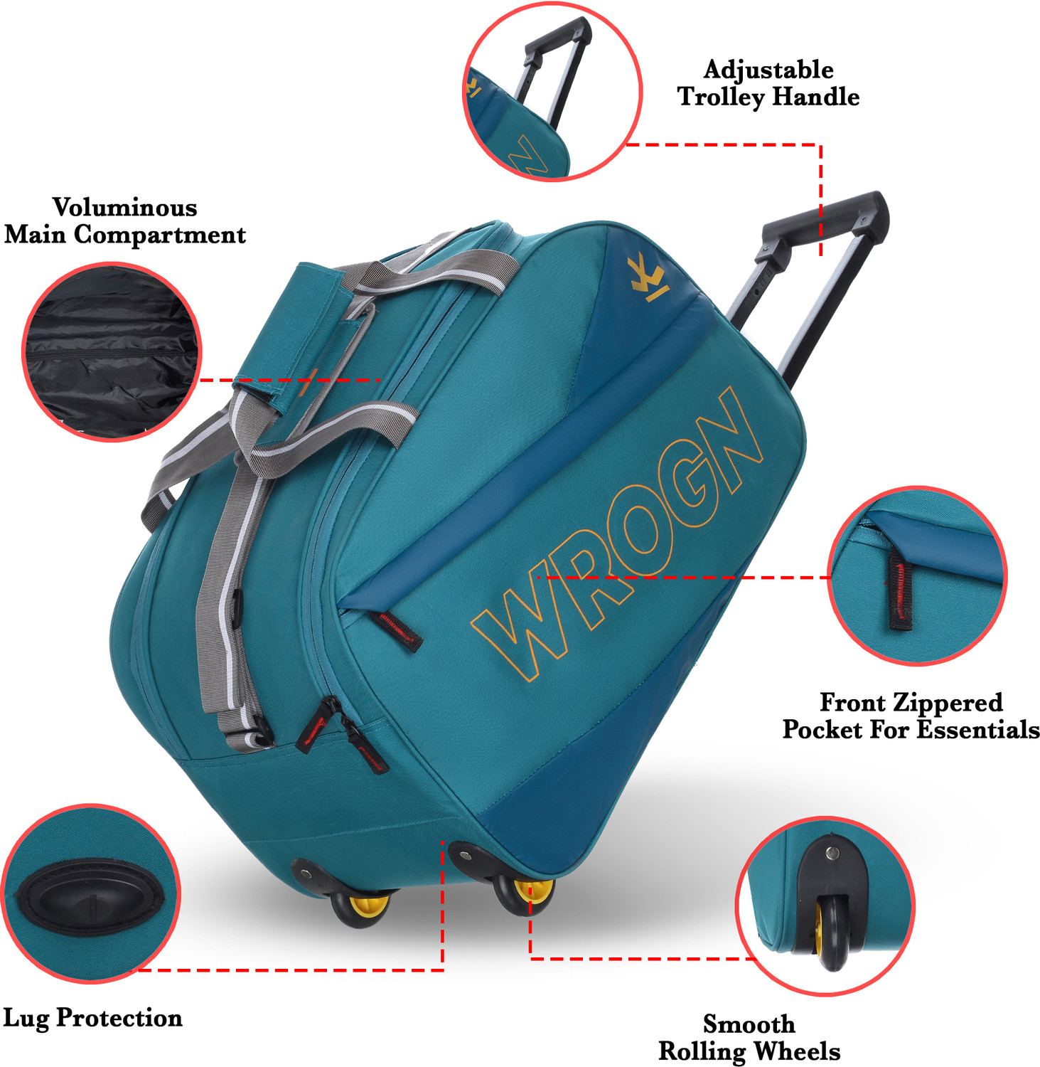 Image of WROGN (Expandable) STROLLEY DUFFLE BAG-PIROGISPACIOUS 65L SPORTY OUTLOOK INNER TROLLEY AND WHEEL Duffel With Wheels (Strolley)