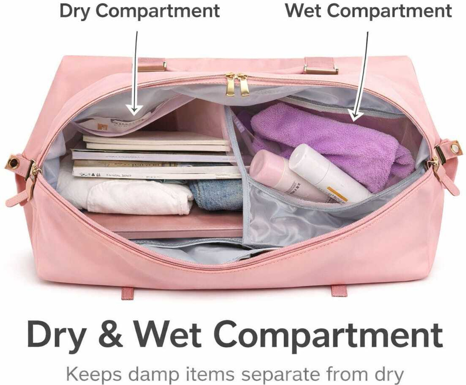 Image of Veara (Expandable) 45 L Hand Duffel Bag - Large Capacity Duffle Bag, Travel Bag for Women - Pink Duffel Without Wheels