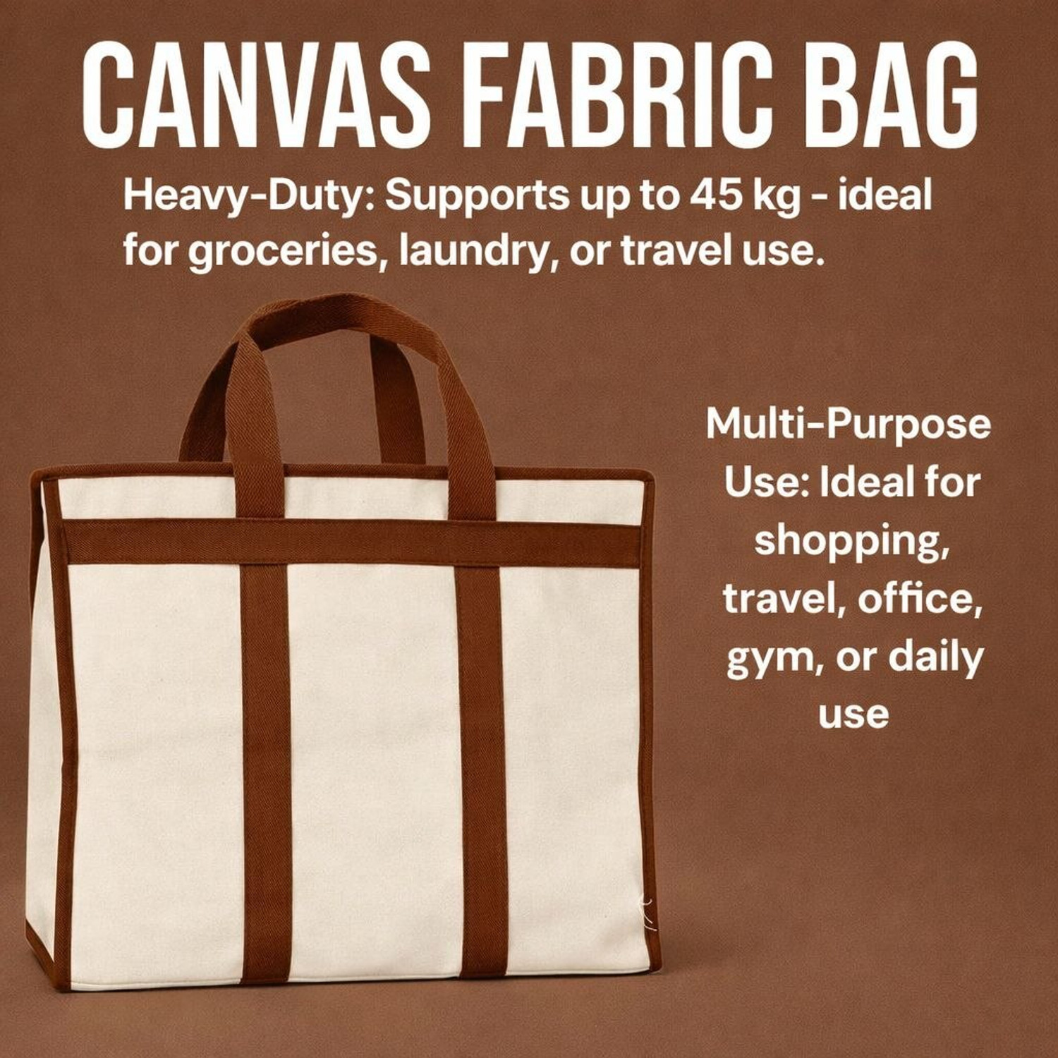 Image of BAZERA Grocery Bag Foldable Large Bag Big Organizer for Clothes, 100 % Canvas fabric Duffel Without Wheels