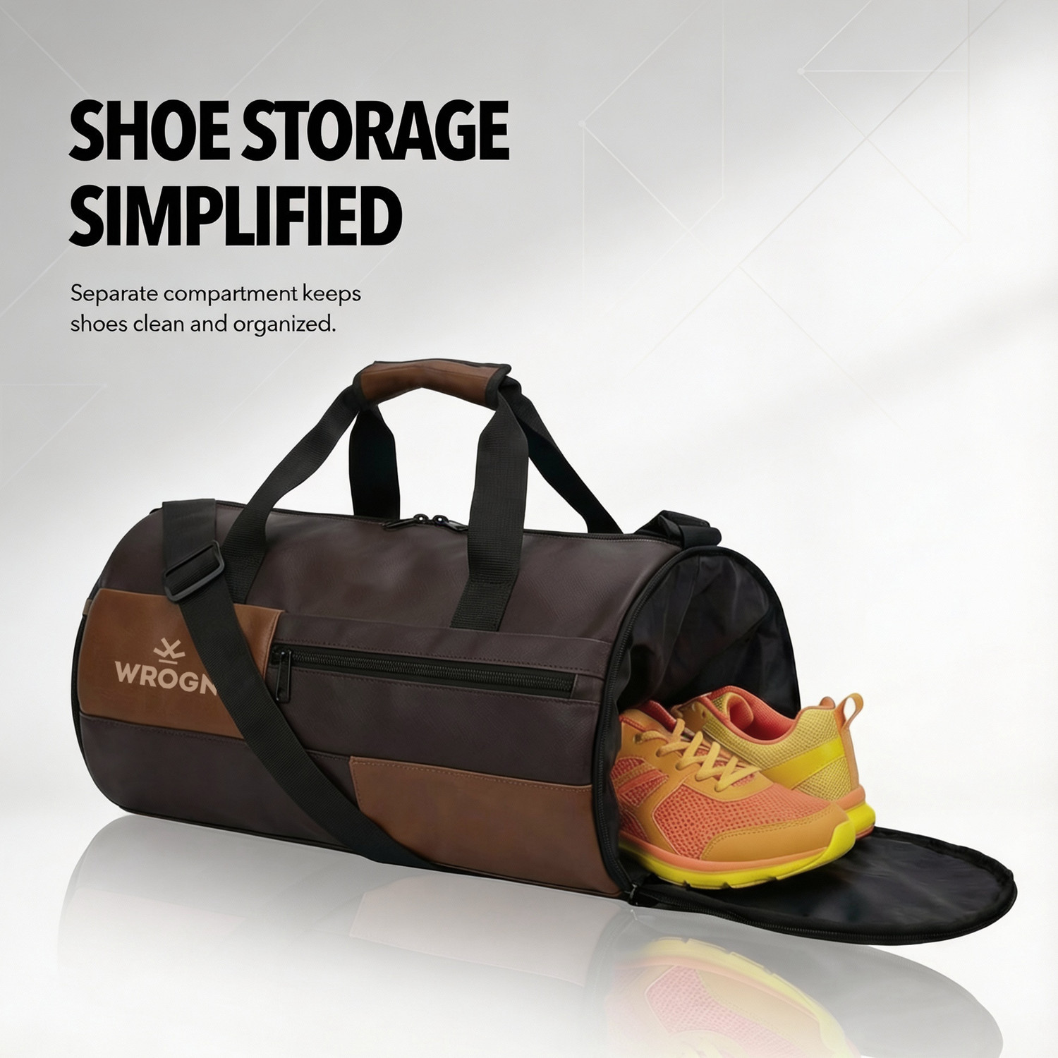 Image of WROGN 30L PU Leather Gym Duffel Bag with Shoe Compartment for Men and Women Gym Duffel Bag
