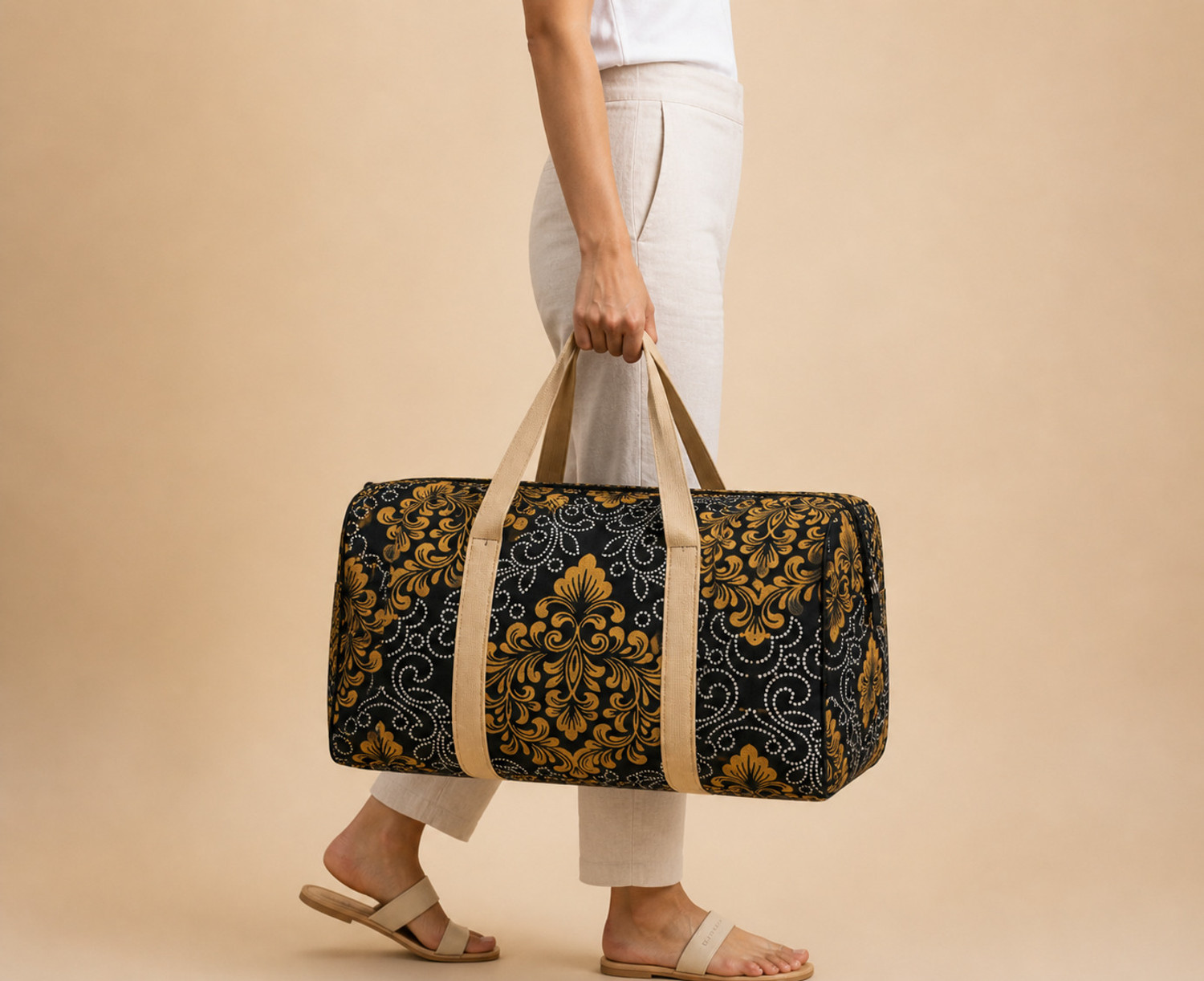 Image of Saaenter Luxury Elegant Floral Design 60 Ltr Weekender Travel Duffel Bag Duffel Without Wheels