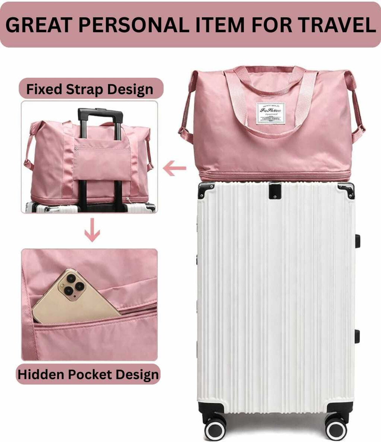 Image of Veara (Expandable) 45 L Hand Duffel Bag - Large Capacity Duffle Bag, Travel Bag for Women - Pink Duffel Without Wheels