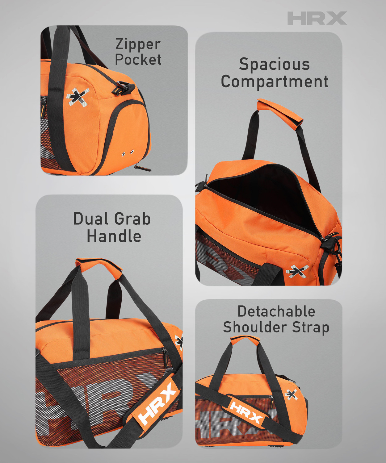 Image of HRX by Hrithik Roshan Unisex Gym Duffle Bag With Shoe Compartment & Slot For Yoga Mat Gym Duffel Bag