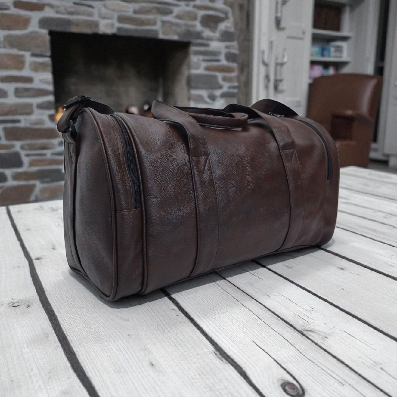 Image of BIBO brown leather travel duffle bag for men and women Duffel Without Wheels
