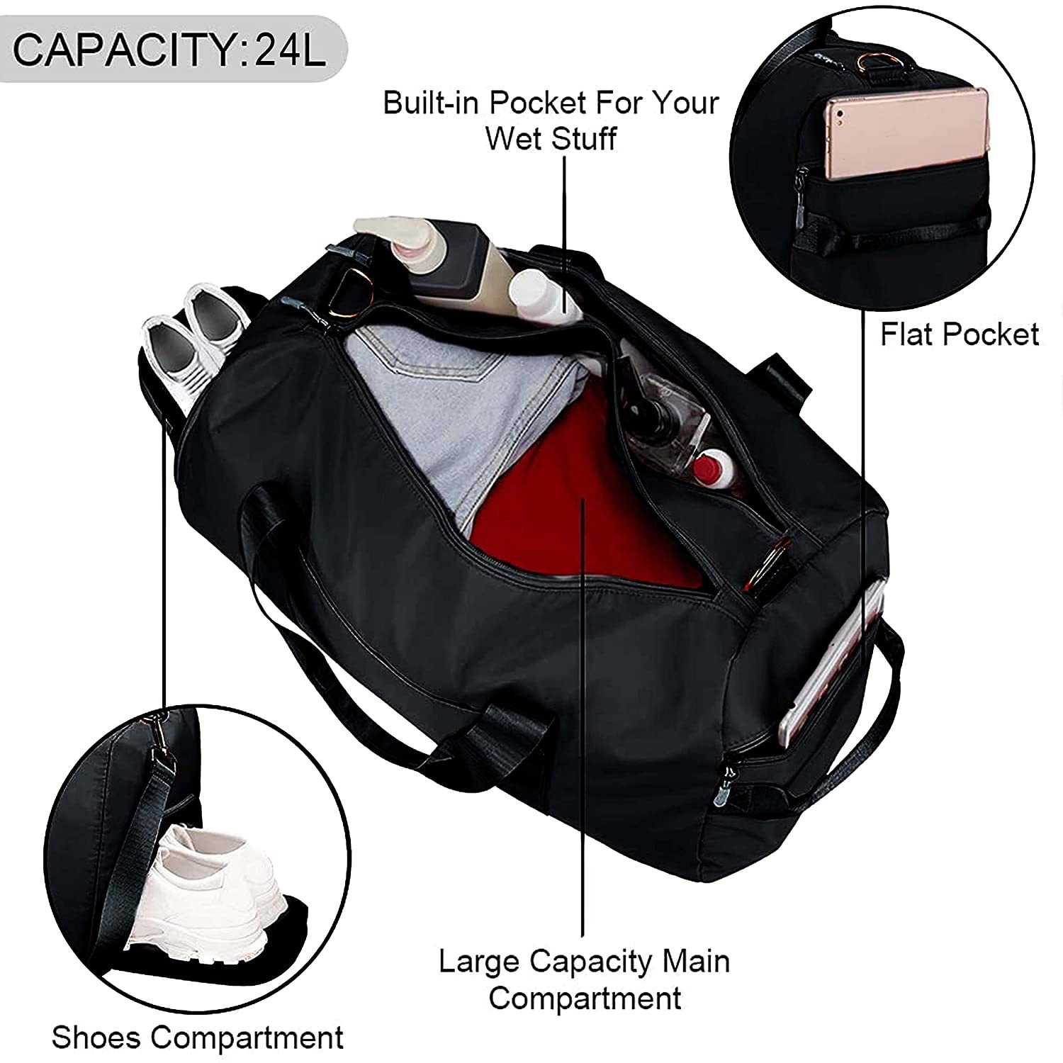 Image of STORITE Foldable Travel Duffle Bag, Sports Gym Shoulder Handbag Duffel Without Wheels