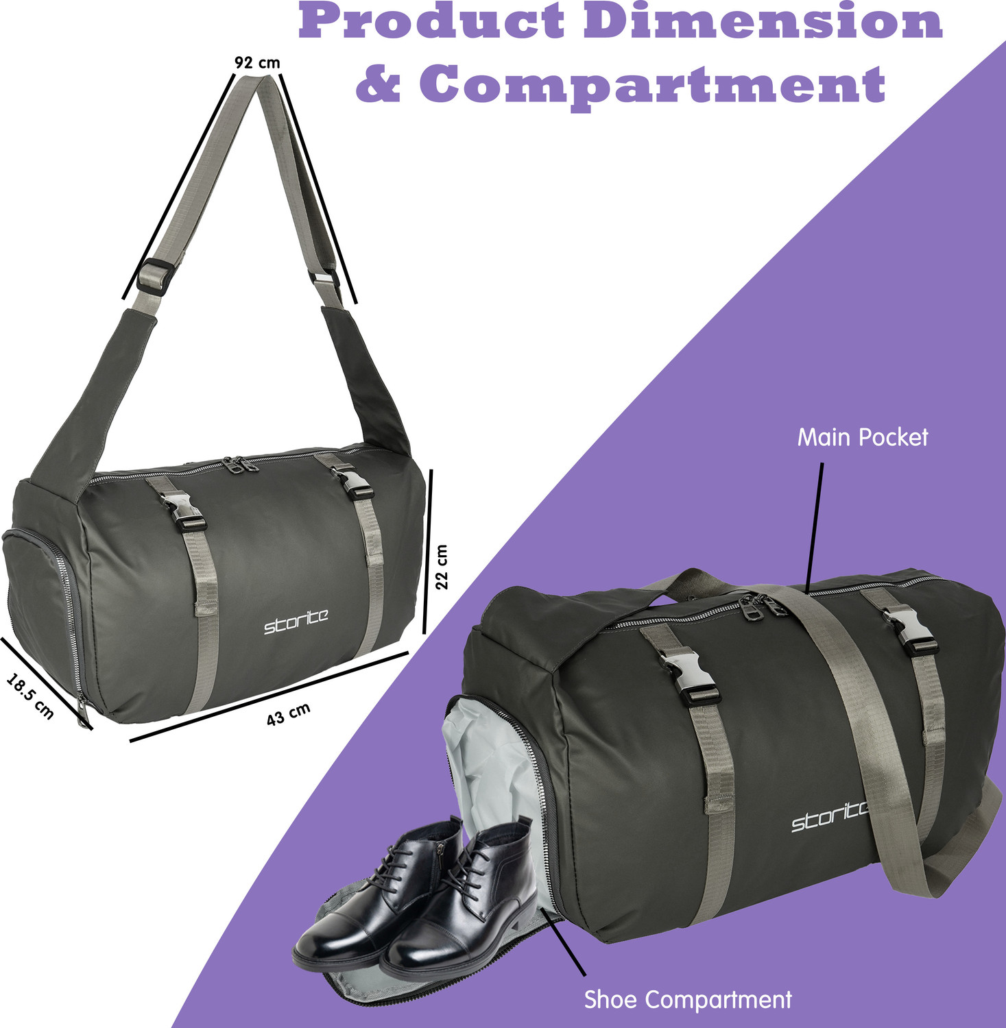 Image of STORITE Gym Bag Multi Purpose Travel Duffle Bag with Wet Pocket & Shoe Compartment Gym Duffel Bag