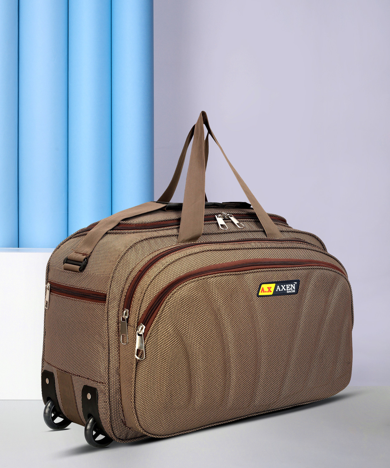 Image of TAHAFASHION 60 L Strolley Duffel Bag - 60 L Strolley Duffel Bag Unisex High Density Travel Bag with Large Capacity - Brown - Large Capacity