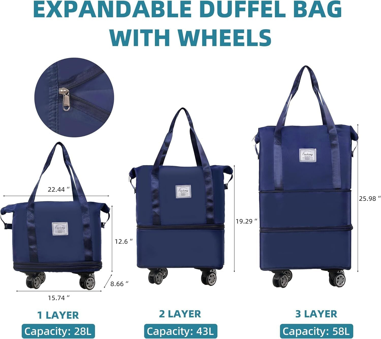 Image of MANIYA ENTERPRISE (Expandable) Rolling Duffle Bag with Wheels, Expandable Foldable Duffle Bag Duffel With Wheels (Strolley)