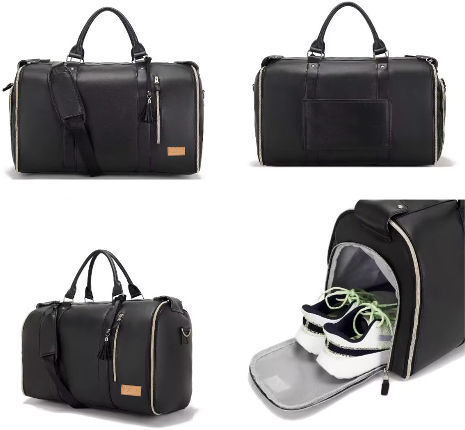Image of FUOCO (Expandable) Carry On Travel Trolley Bag, Large Size PU Leather Garment Duffle Bag Duffel With Wheels (Strolley)