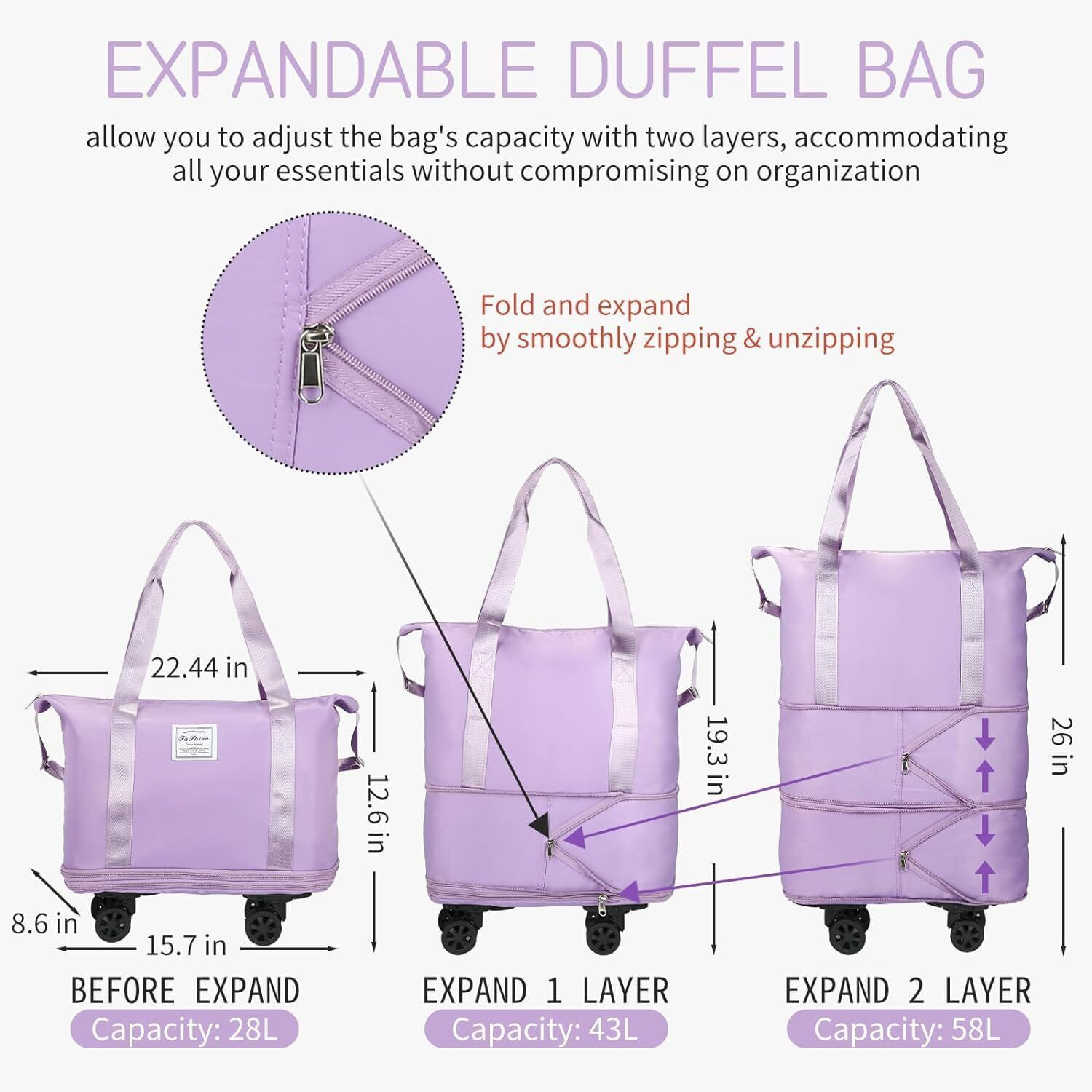 Image of Artify (Expandable) bagpurple Duffel With Wheels (Strolley)