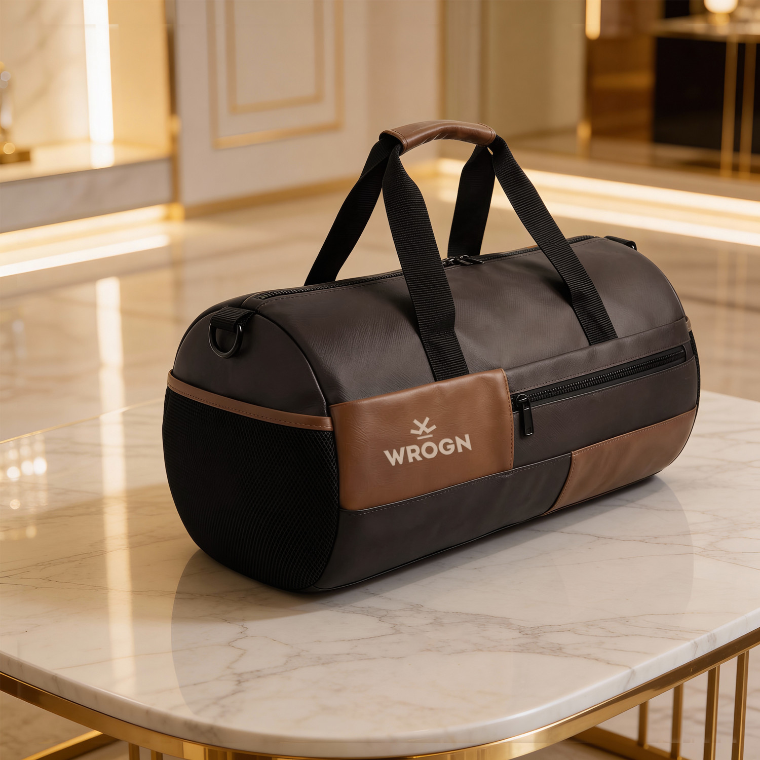 Image of WROGN 30L PU Leather Gym Duffel Bag with Shoe Compartment for Men and Women Gym Duffel Bag