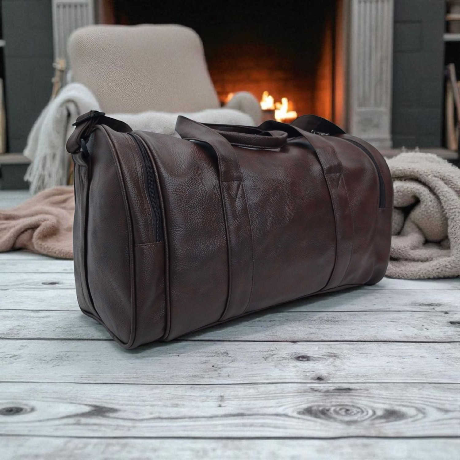 Image of BIBO brown leather travel duffle bag for men and women Duffel Without Wheels