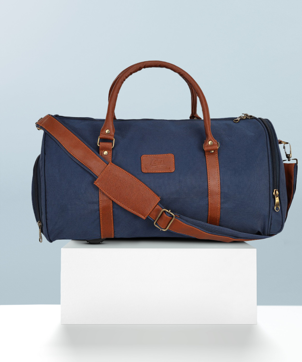 Image of Leather World Nylon Blue Color With Shoe Storage Duffel Without Wheels