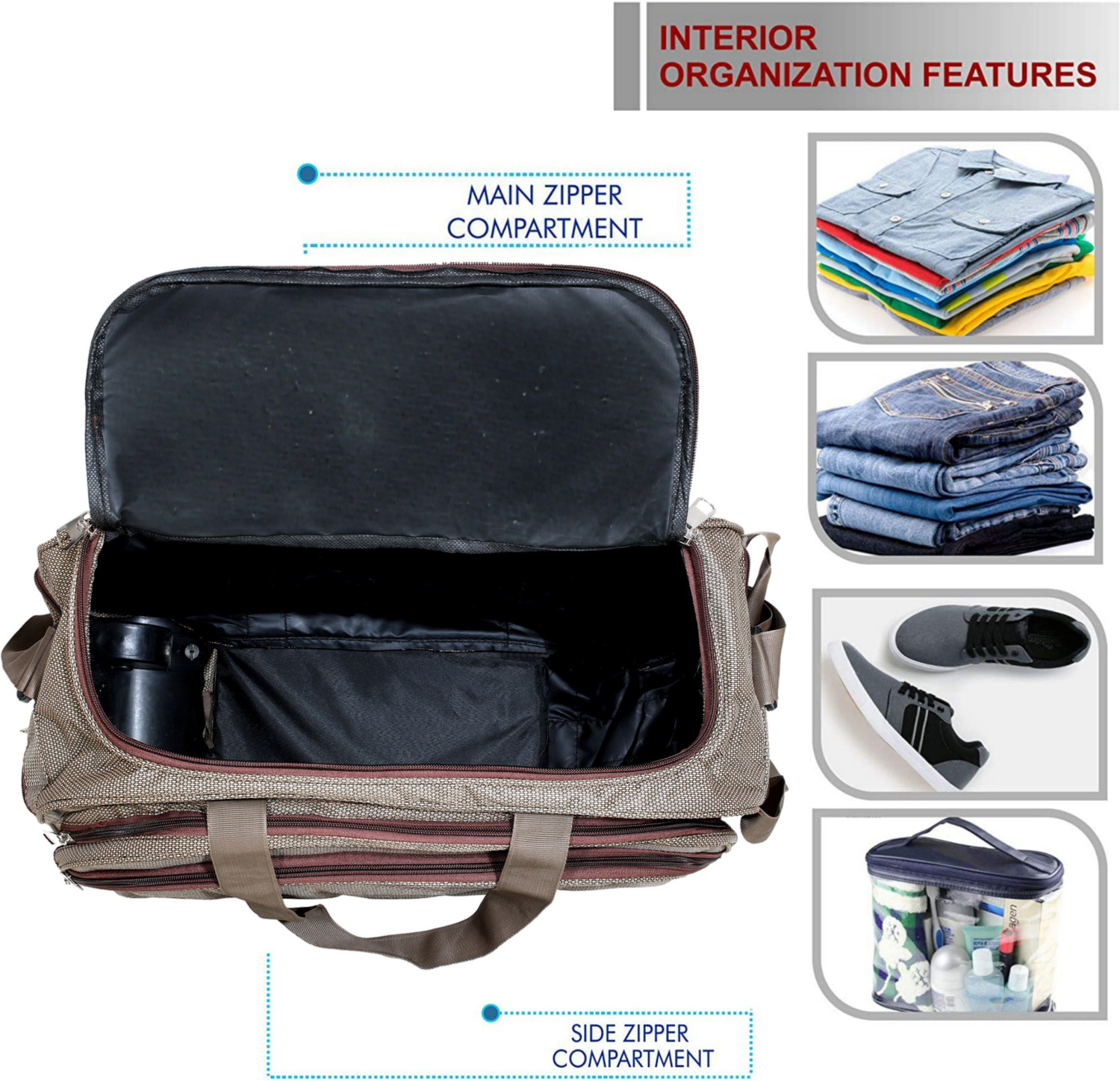 Image of TAHAFASHION 60 L Strolley Duffel Bag - 60 L Strolley Duffel Bag Unisex High Density Travel Bag with Large Capacity - Brown - Large Capacity