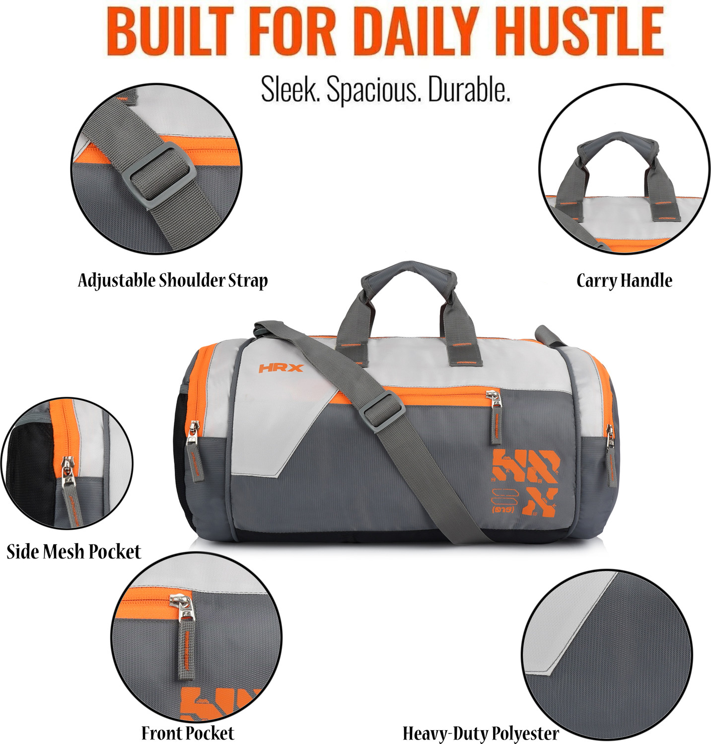 Image of HRX by Hrithik Roshan (Expandable) Cross Training Duffel Bag | Durable Polyester Gym & Travel Bag Gym Duffel Bag