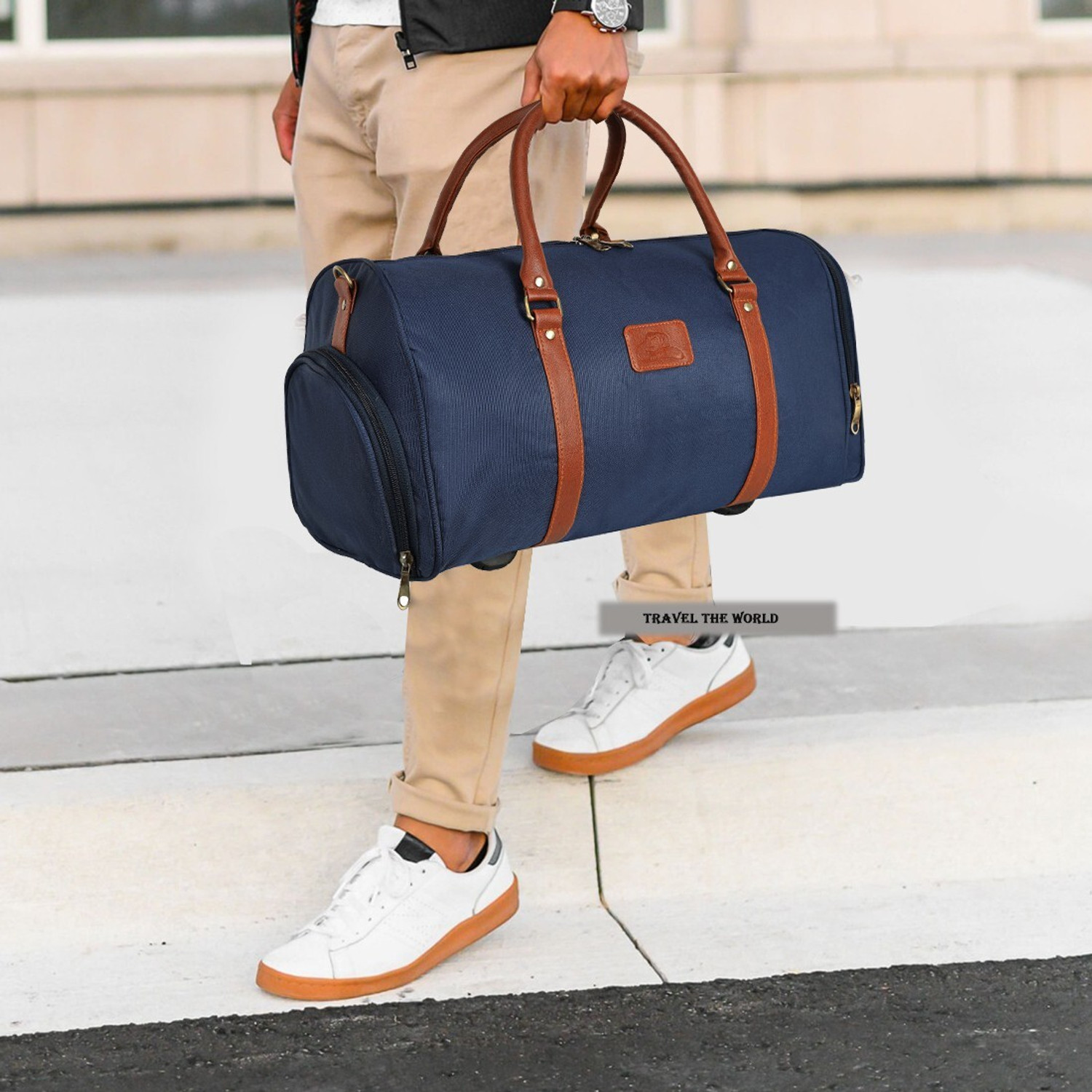 Image of Leather World Nylon Blue Color With Shoe Storage Duffel Without Wheels