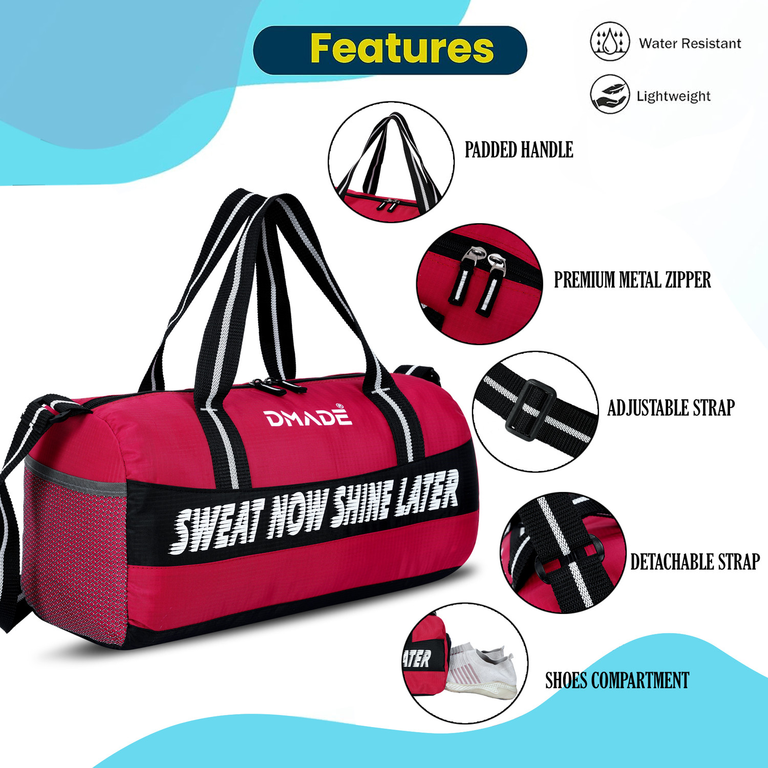 Image of Dmade Gym Bag With Separate Shoe Compartment Unisex Kit Bag Gym Duffel Bag
