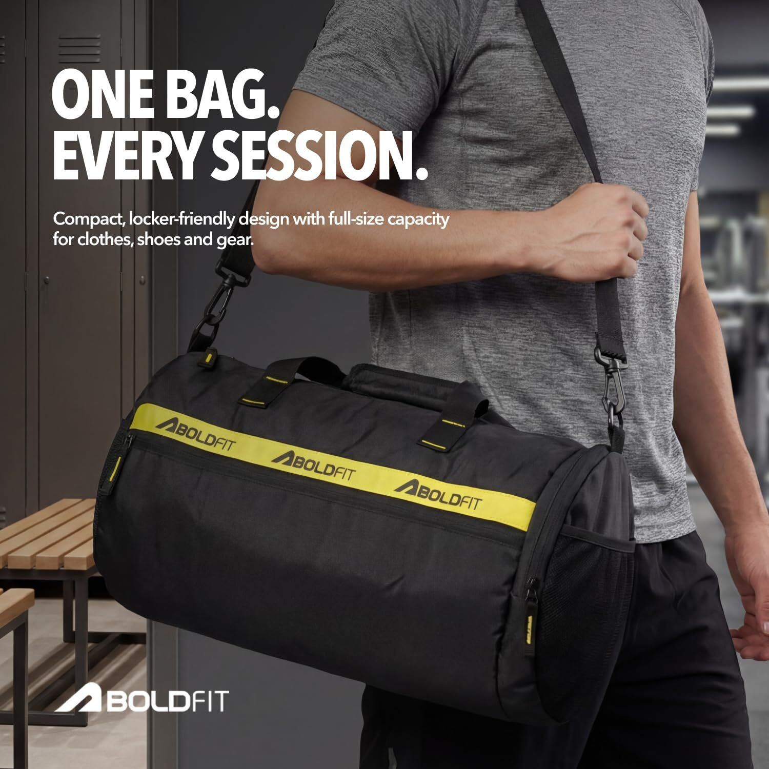 Image of BOLDFIT (Expandable) Gym Duffel Bag Waterproof Travel Bag with Multiple Compartments for Men & Women Gym Duffel Bag