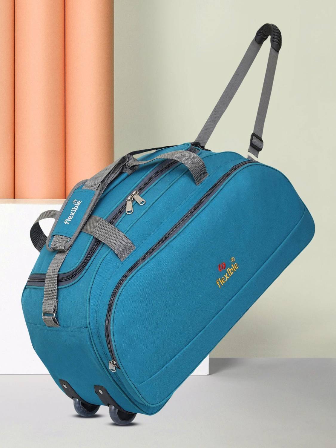 Flexible (Expandable) FB Luggage duffel bag with wheels(Green, 60L) Duffel With Wheels (Strolley)