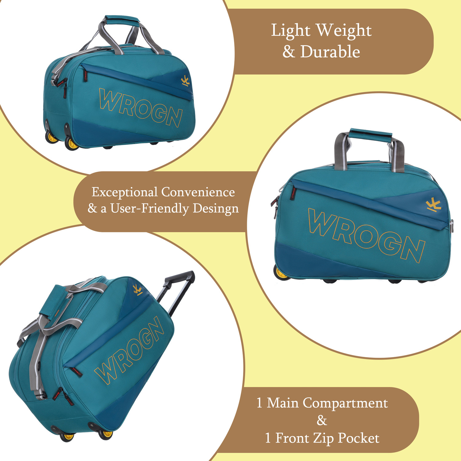 Image of WROGN (Expandable) STROLLEY DUFFLE BAG-PIROGISPACIOUS 65L SPORTY OUTLOOK INNER TROLLEY AND WHEEL Duffel With Wheels (Strolley)