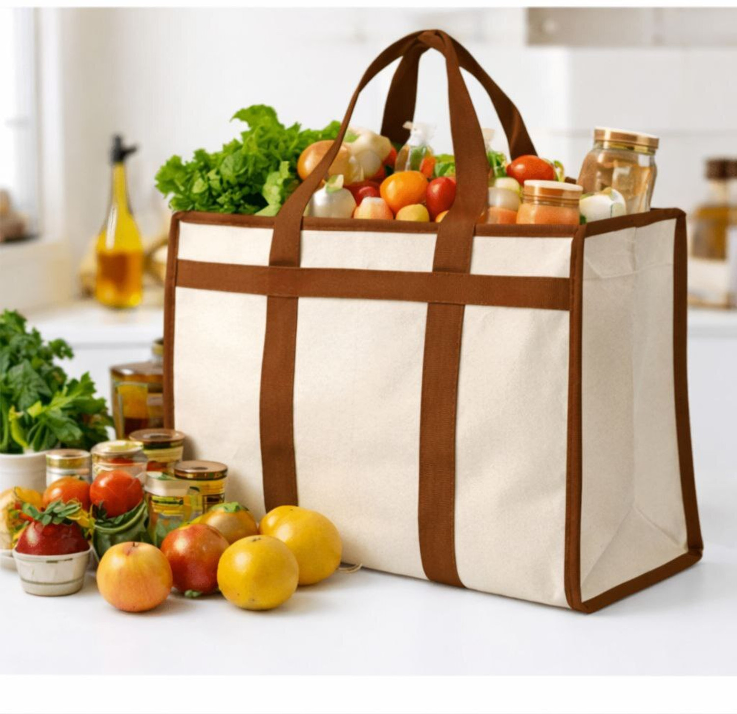 Image of BAZERA Grocery Bag Foldable Large Bag Big Organizer for Clothes, 100 % Canvas fabric Duffel Without Wheels