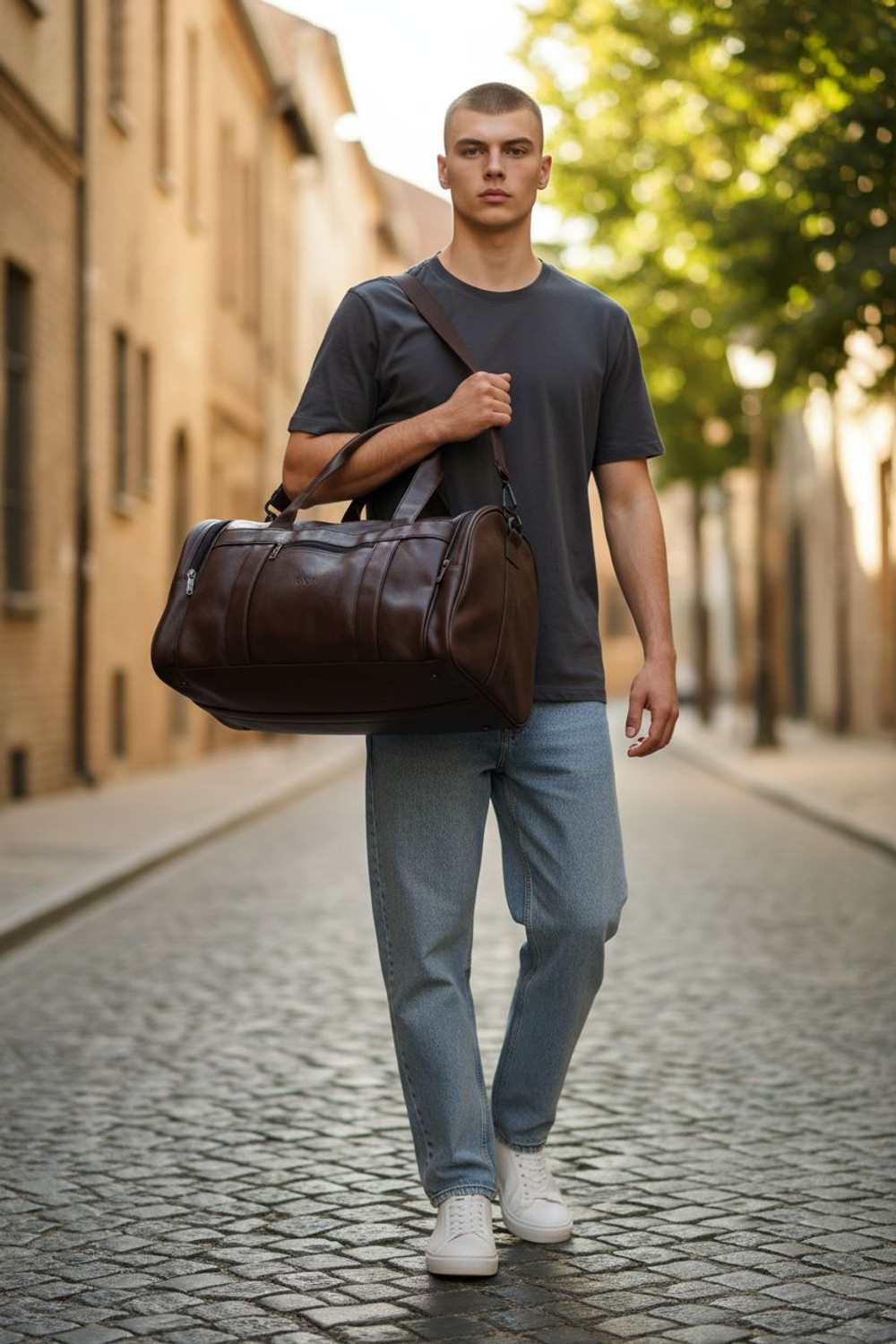Image of BIBO brown leather travel duffle bag for men and women Duffel Without Wheels