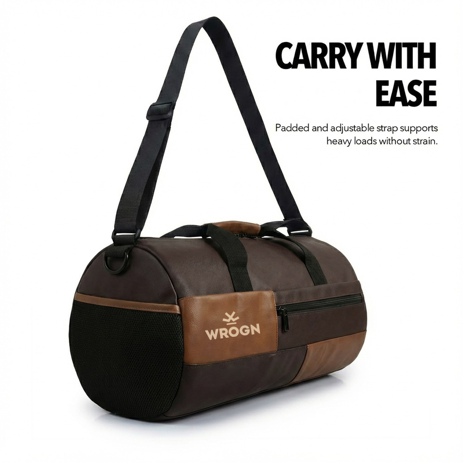 Image of WROGN 30L PU Leather Gym Duffel Bag with Shoe Compartment for Men and Women Gym Duffel Bag