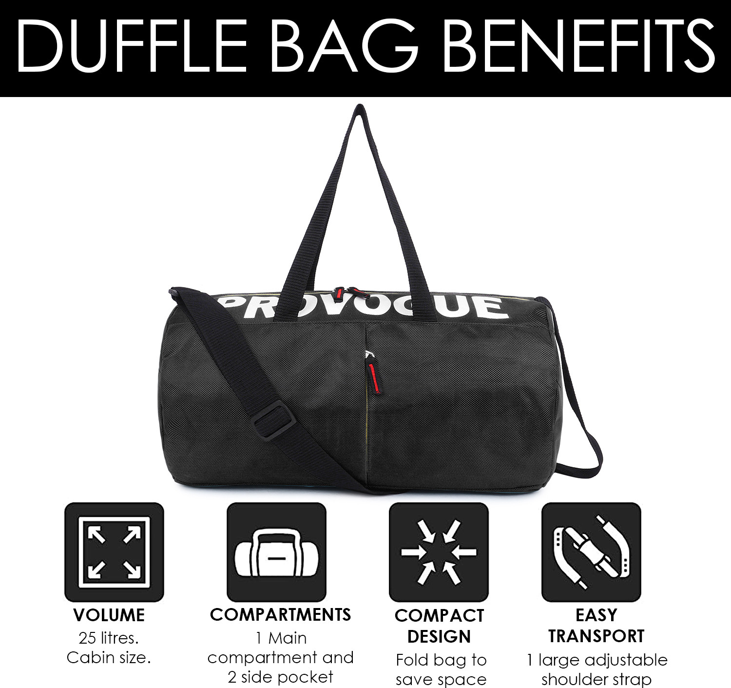 Image of PROVOGUE 25L Gym Duffel Bag Prov Trendy Men & Women Sport Gym Bag Duffel Bag Travel Bag Gym Duffel Bag