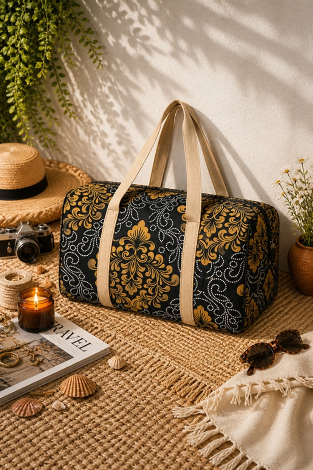 Image of Saaenter Luxury Elegant Floral Design 60 Ltr Weekender Travel Duffel Bag Duffel Without Wheels