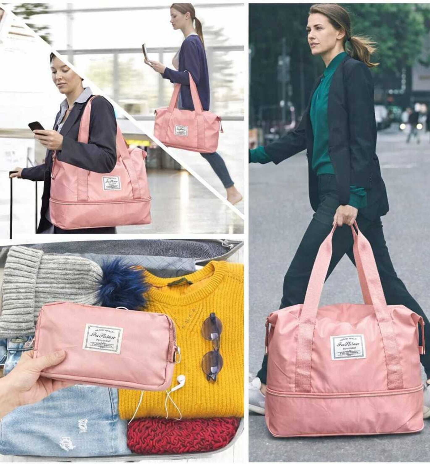 Image of Veara (Expandable) 45 L Hand Duffel Bag - Large Capacity Duffle Bag, Travel Bag for Women - Pink Duffel Without Wheels
