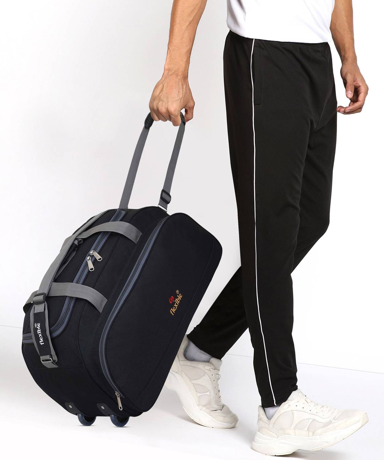 Flexible (Expandable) Branded good quality luggage bag with wheel (BLACK, 60L) Duffel With Wheels (Strolley)