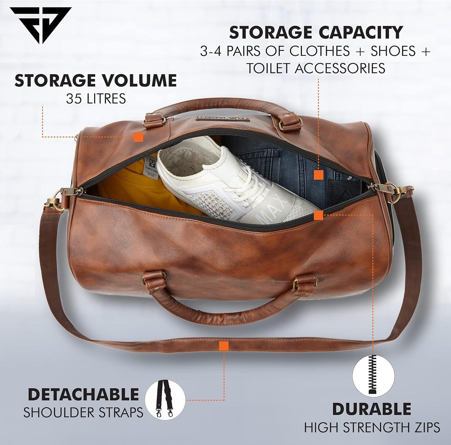Image of FUR JADEN Vegan Leather Travel Duffle Bag With Shoe Compartment Duffel Without Wheels