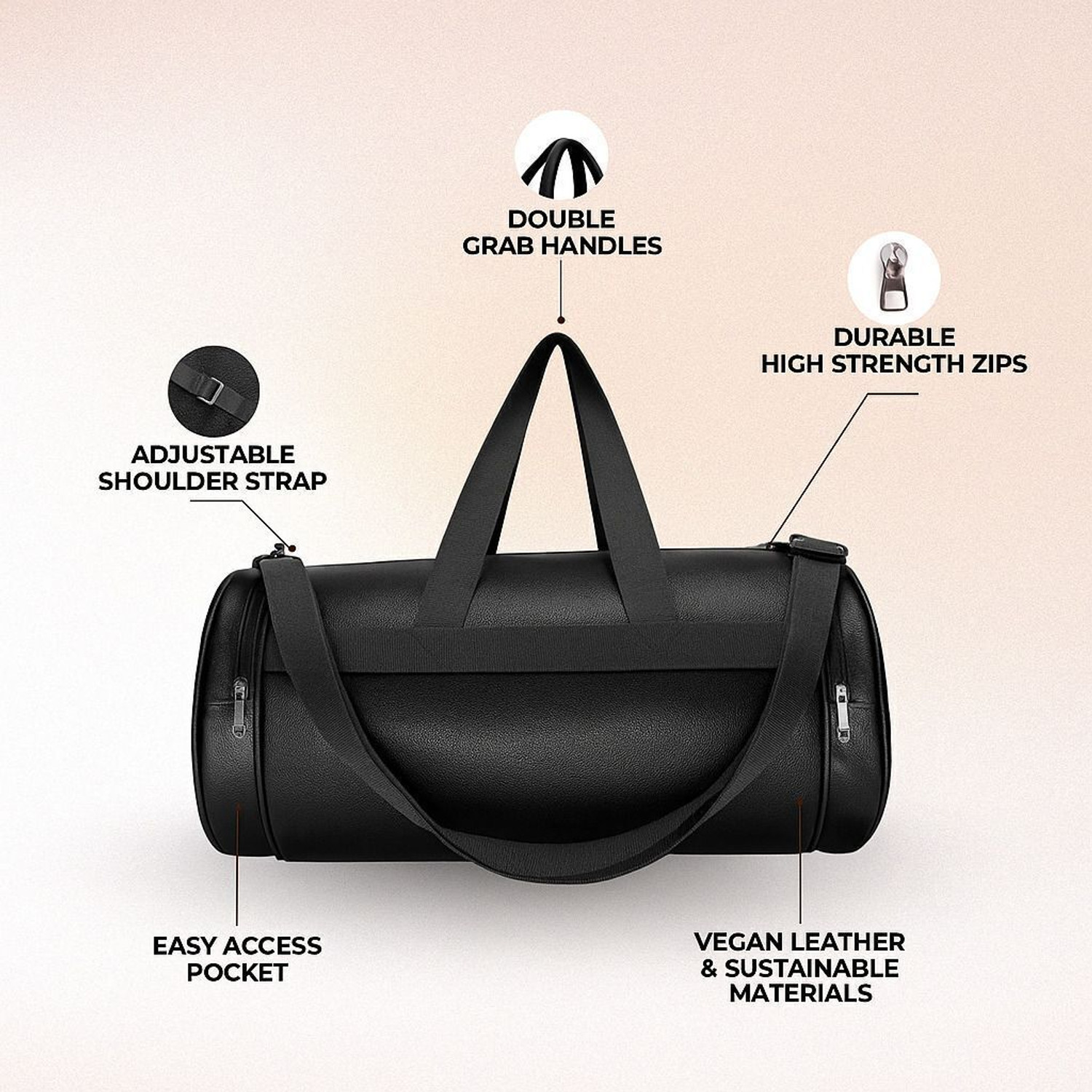 Image of Black Dot Leather Gym Bag, Hand Duffle Bag, Shoulder Bag Gym Duffel Bag