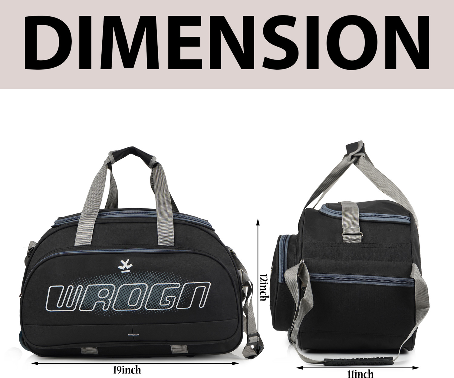 Image of WROGN 50 L Strolley Duffel Bag - 50L Strolley Duffel Bag With Wheels-20 Inch Regular Capacity Unisex Waterproof - Black - Regular Capacity