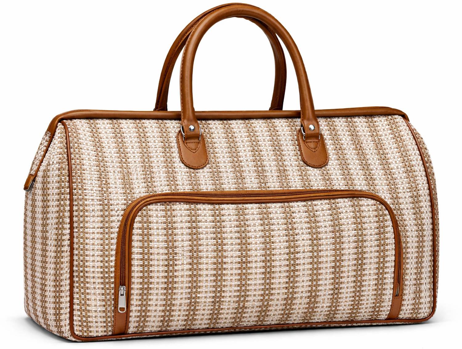 AIM D GAME AG, Striped Tan Leather, Black and White Pattern Travel Duffel Without Wheels