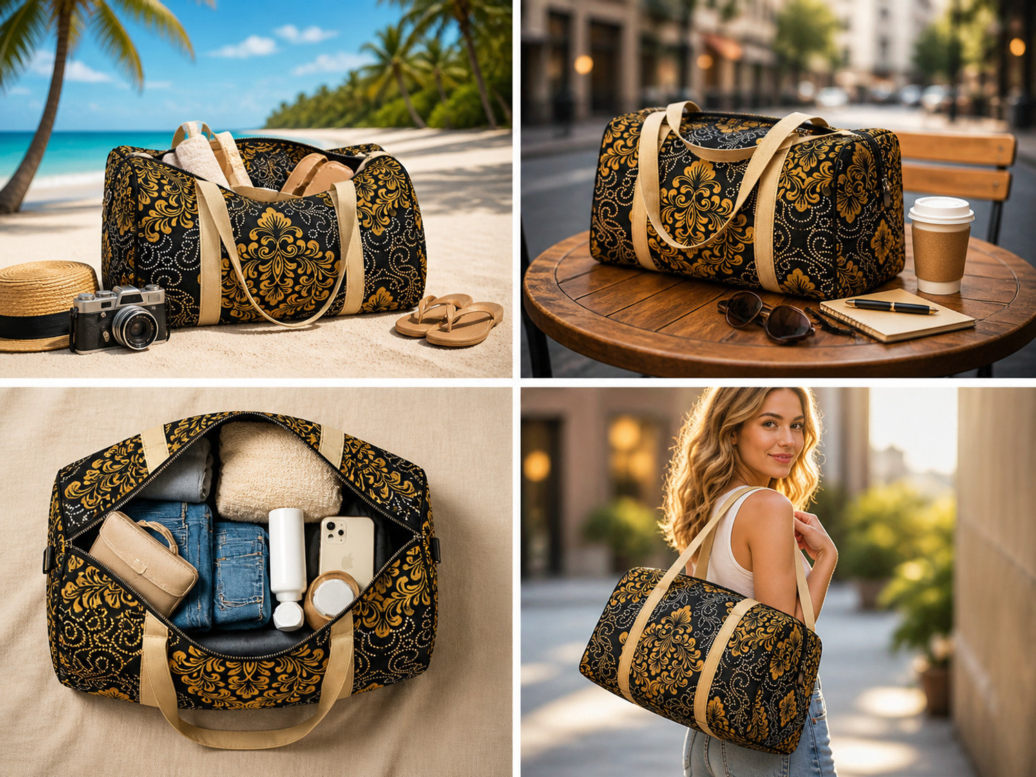 Image of Saaenter Luxury Elegant Floral Design 60 Ltr Weekender Travel Duffel Bag Duffel Without Wheels