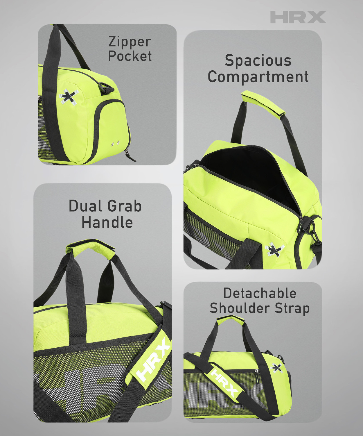 Image of HRX by Hrithik Roshan Unisex Gym Duffle Bag With Shoe Compartment & Slot For Yoga Mat Gym Duffel Bag