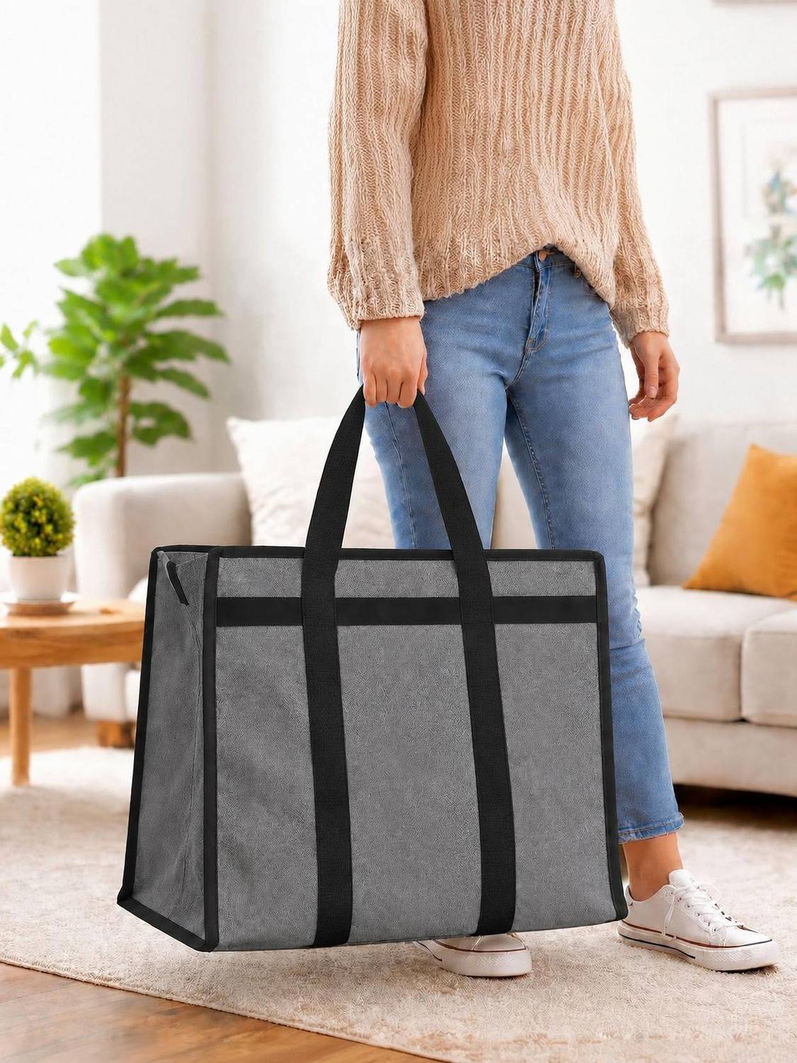 BAZERA Grocery Shopping Bag | Heavy Duty Canvas Fabric | Zipper Closure Duffel Without Wheels