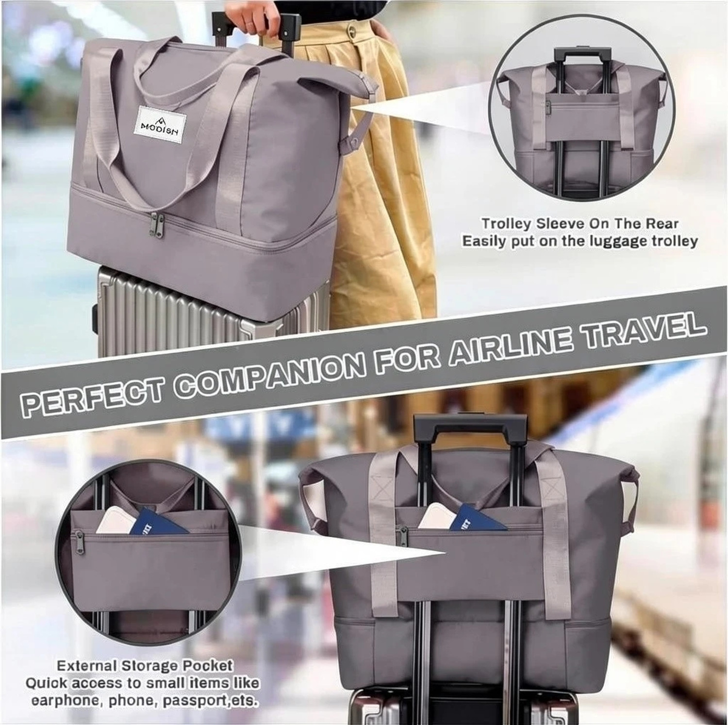 Image of MODISH (Expandable) Folding Travel Bag Waterproof Lightweight Handbag for Women Luggage Duffle Bags Gym Duffel Bag